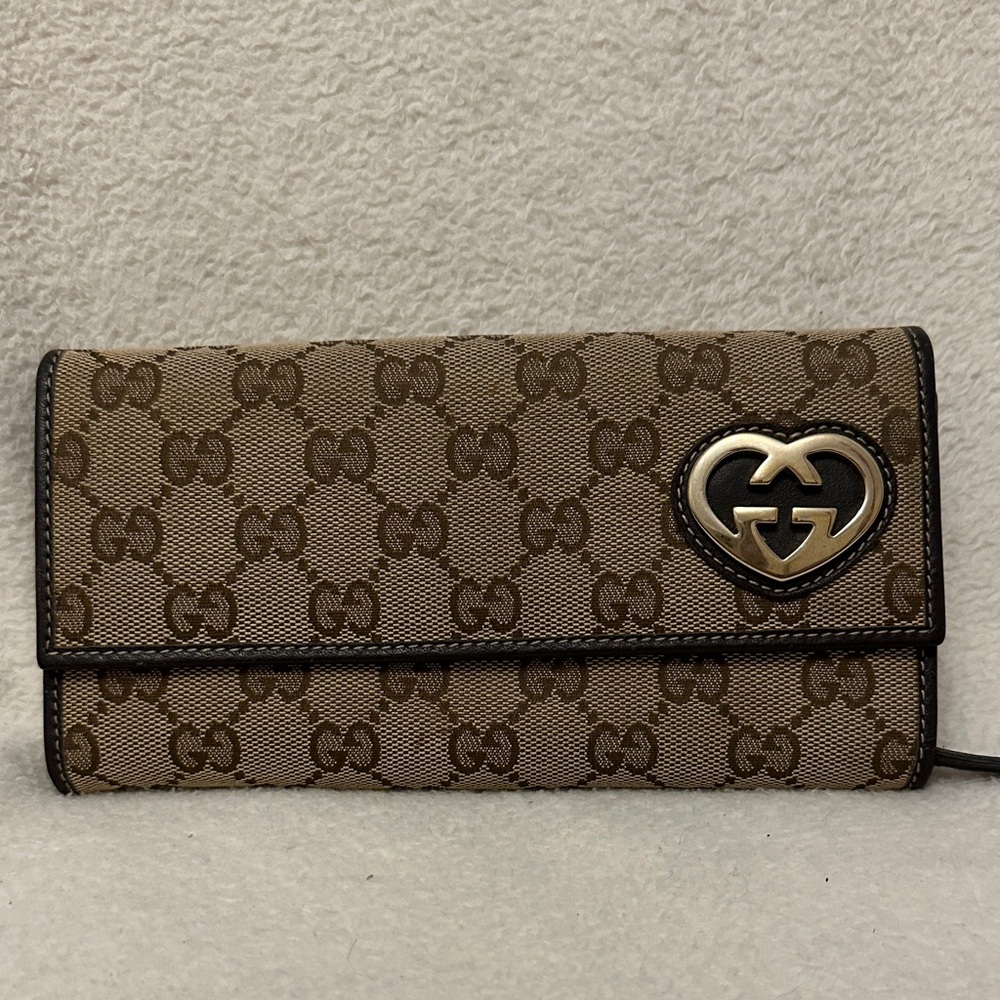 Gucci Tan and Brown GG Heart Wallet